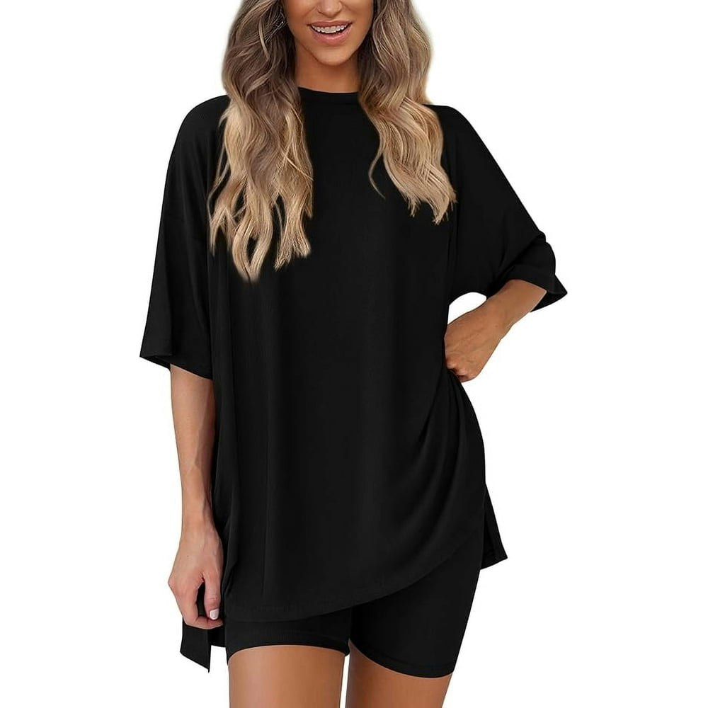 Prettygarden Women's 2-Piece Oversized Shirt and Biker Shorts Lounge Set: $35.99 Prettygarden Women's 2-Piece Oversized Shirt and Biker Shorts Lounge Set: $35.99