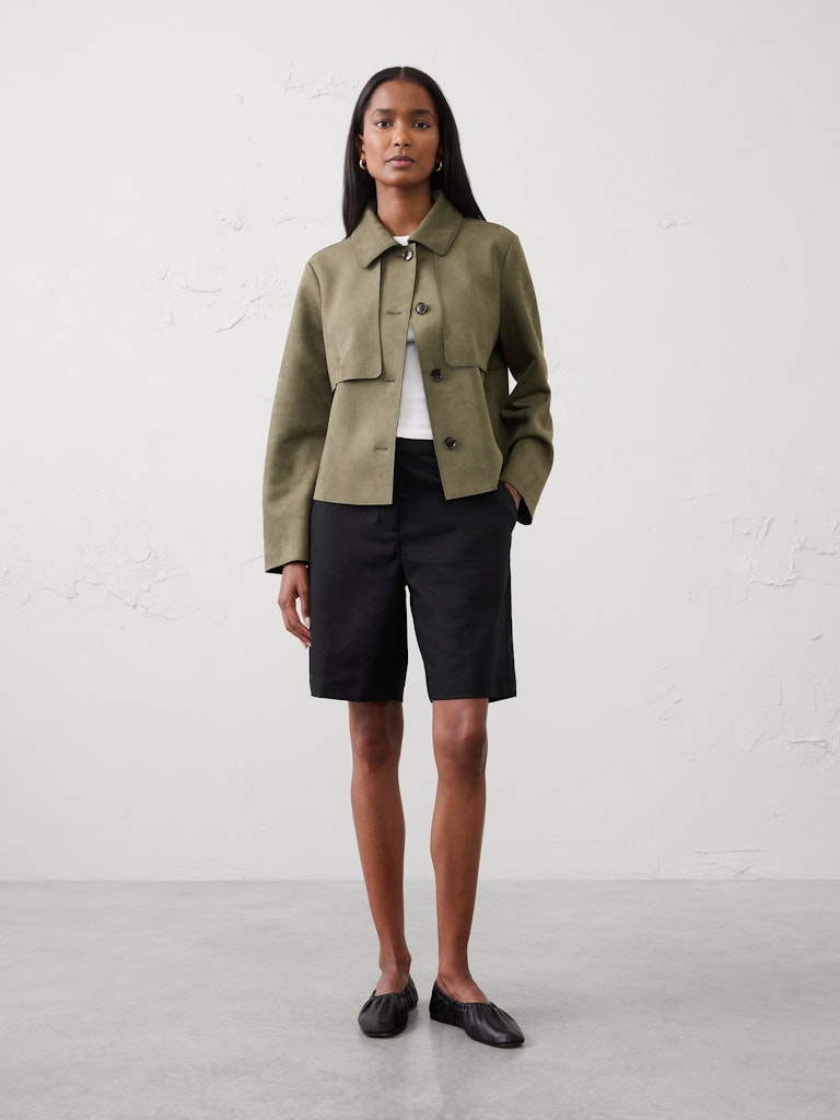 High-Rise Linen-Blend Bermuda Shorts: $40 High-Rise Linen-Blend Bermuda Shorts: $40
