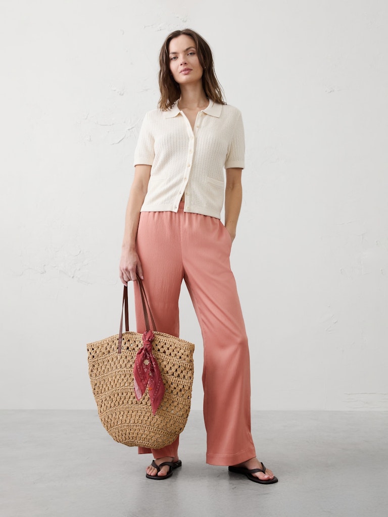 Wide-Leg High-Rise Crinkle Satin Pull-On Pant: $73.97 Wide-Leg High-Rise Crinkle Satin Pull-On Pant: $73.97