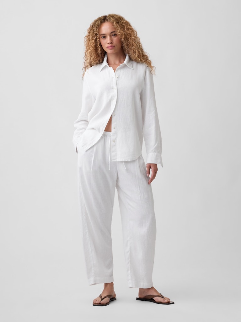 Mid Rise Pull-On Linen-Blend Barrel Pants: $48.99 Mid Rise Pull-On Linen-Blend Barrel Pants: $48.99