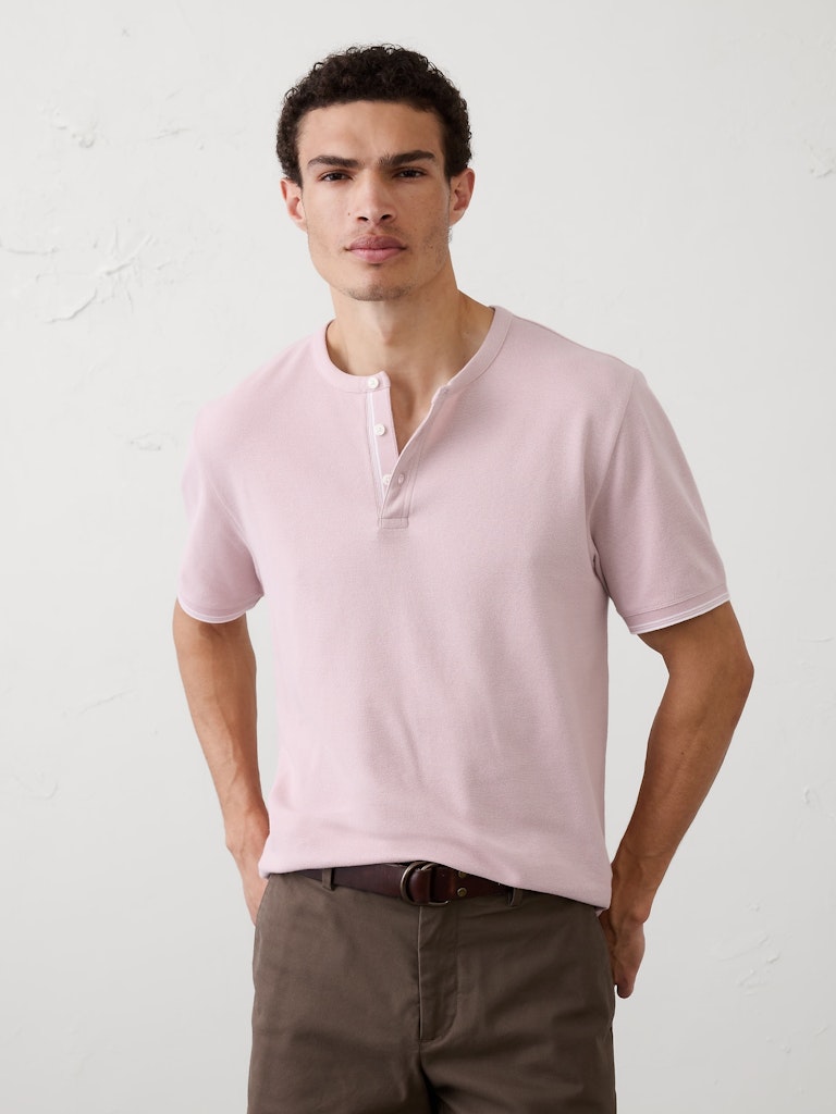 Standard-Fit Textured Tipped Henley: $22