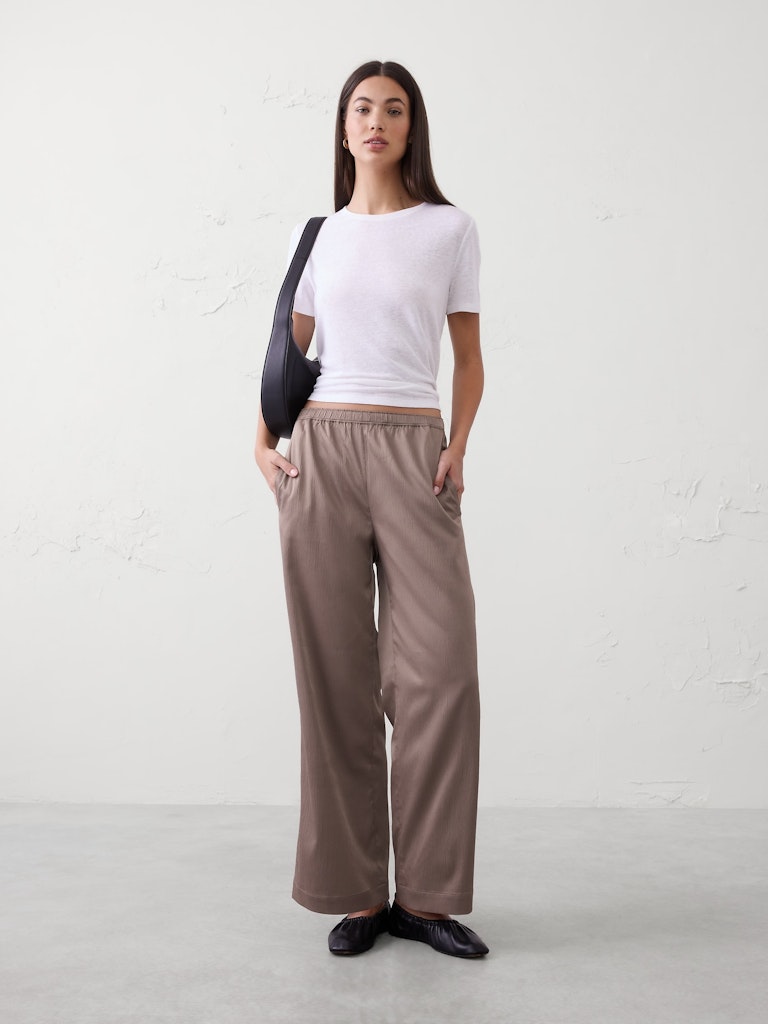 Wide-Leg High-Rise Crinkle Satin Pull-On Pants: $65.97 Wide-Leg High-Rise Crinkle Satin Pull-On Pants: $65.97
