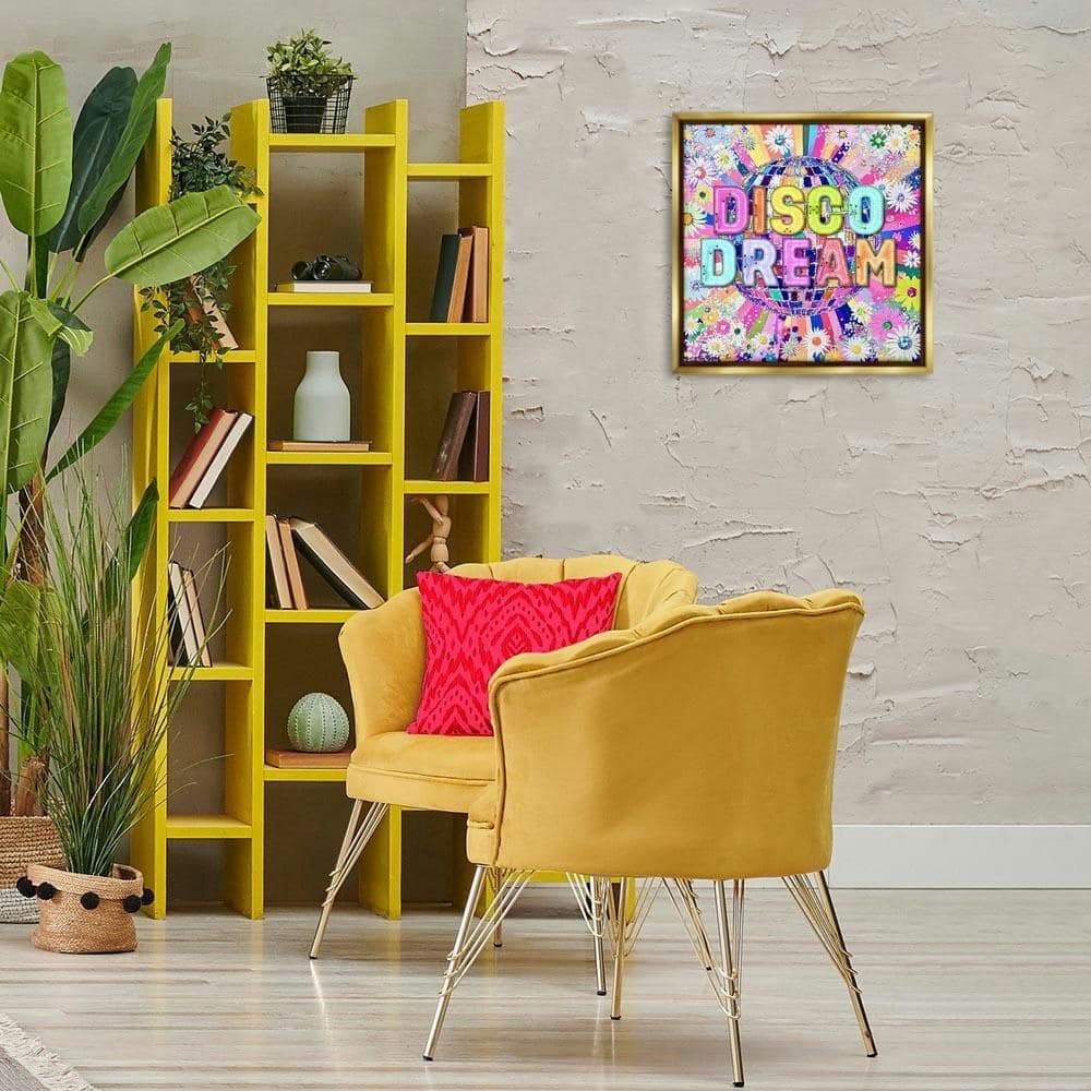Vivid Disco Dream with Daisies Typography Graphic Art Print 18x18-inch: $91.79