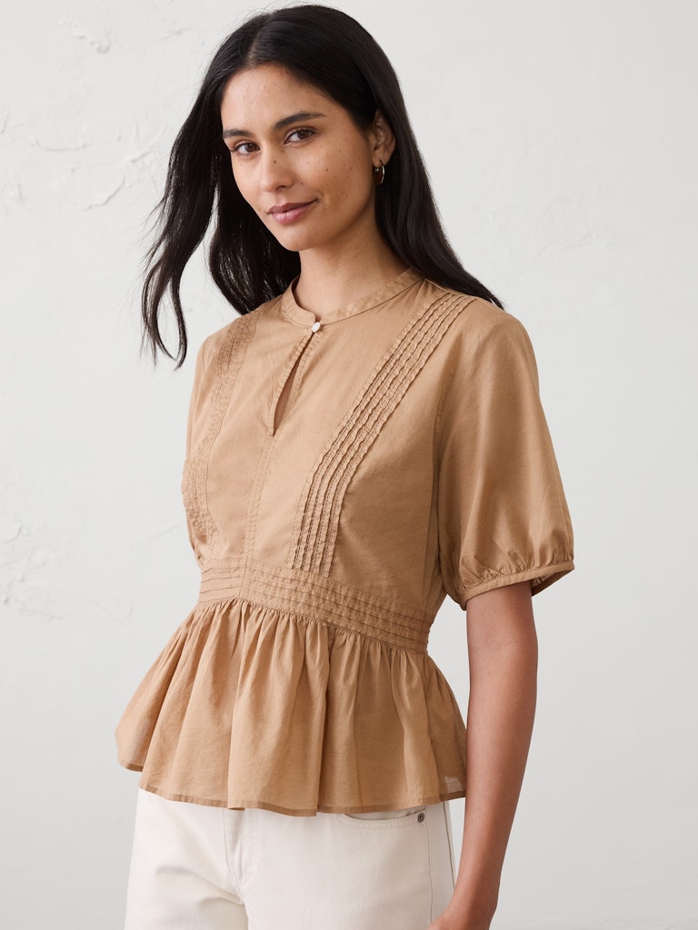 Picot Peplum-Hem Top: $25.50