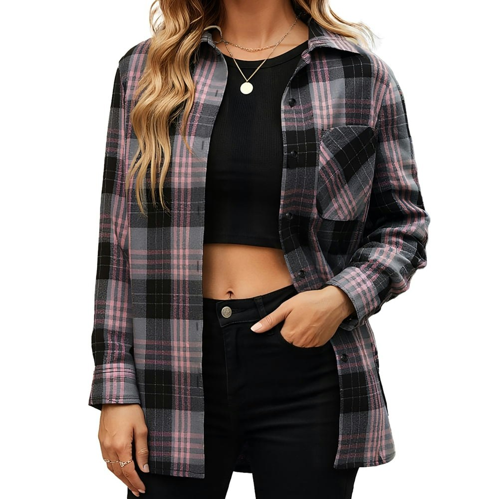 Women's Casual Plaid Flannel Button Down Shirt: $16.99