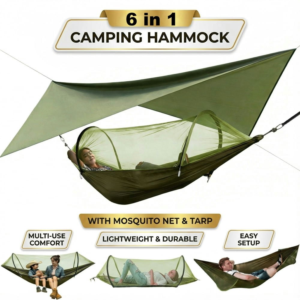 EZBY 2-Person Camping Hammock with Net and Sunshade Tarp: $39.89