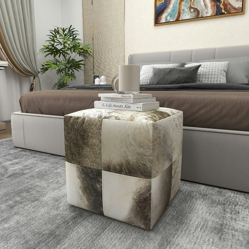 Olivia & May Cowhide Leather Square Ottoman: $190.99 Olivia & May Cowhide Leather Square Ottoman: $190.99