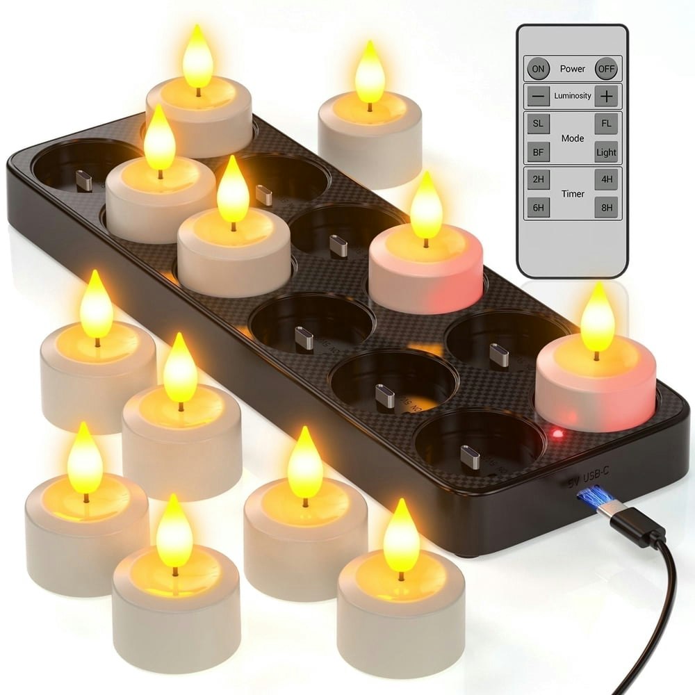 PChero 12-Pack Rechargeable Flameless LED Tea Lights with Charging Base: $35.99