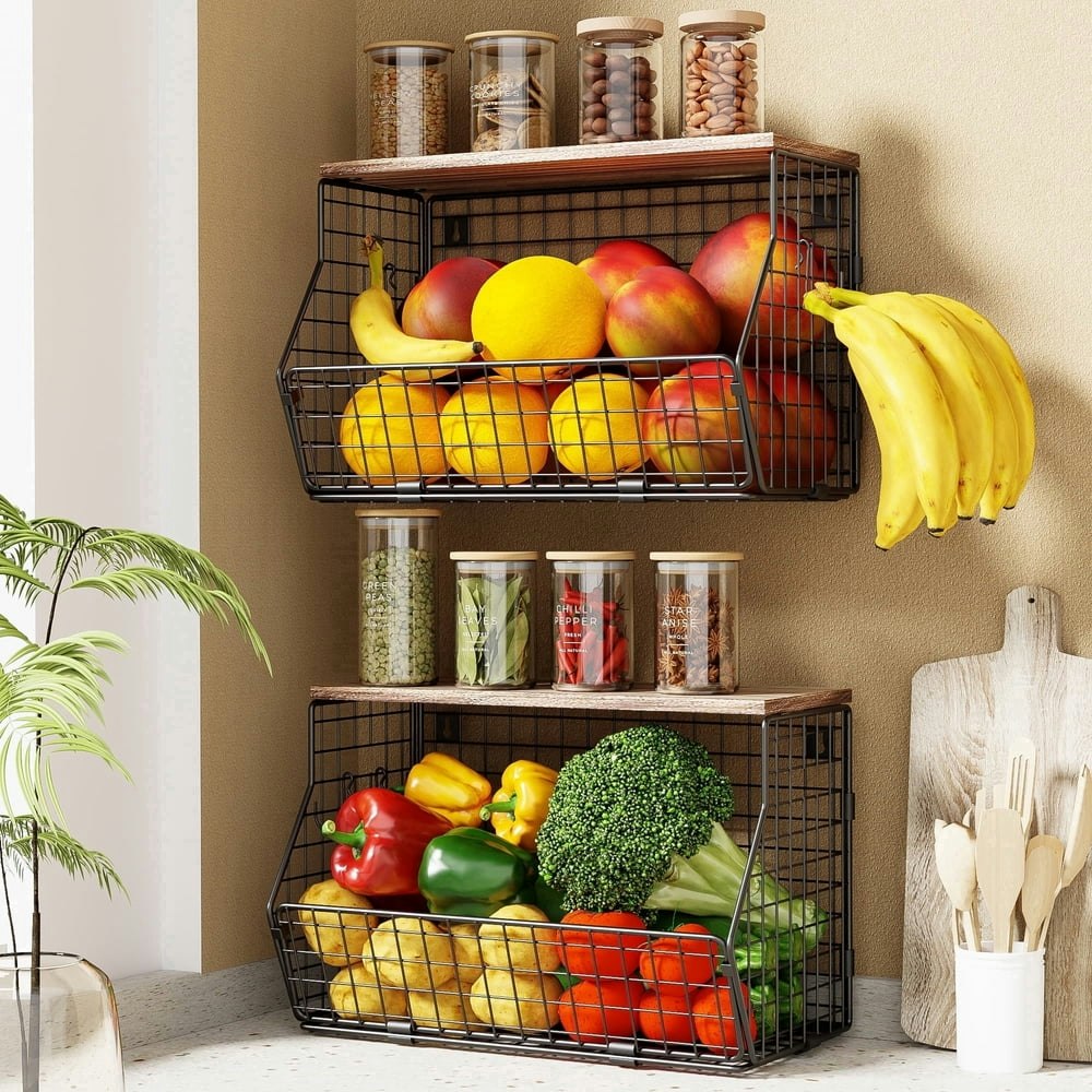 Yeabett Stackable Fruit Basket with Wood Lid 2-Pack: $17.99 Yeabett Stackable Fruit Basket with Wood Lid 2-Pack: $17.99