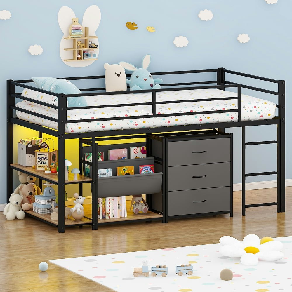 Zimtown Twin Low Loft Bed with Storage: $143.99 Zimtown Twin Low Loft Bed with Storage: $143.99