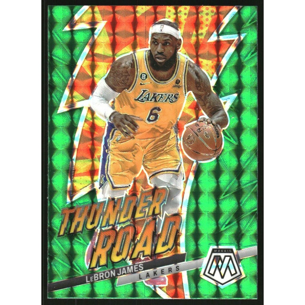 2022-23 Panini Mosaic LeBron James Thunder Road Green Mosaic Card: $13.50 2022-23 Panini Mosaic LeBron James Thunder Road Green Mosaic Card: $13.50