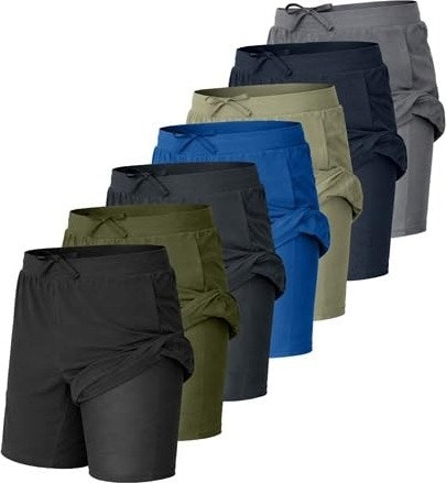 Men's 2-in-1 Gym Running Shorts w/ Compression Liner 5-Pack: $25
