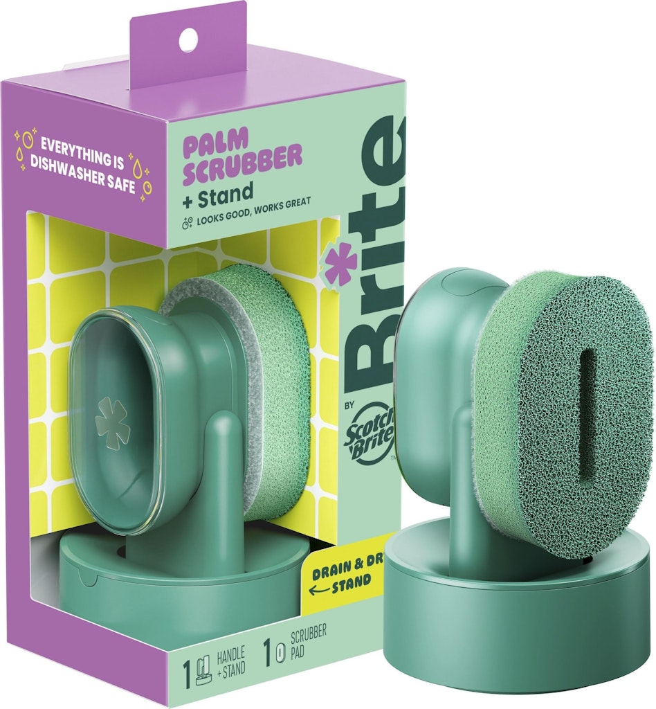 Brite by Scotch-Brite Palm Scrubber w/ Drain & Dry Stand: $6.53 w/ Sub & Save