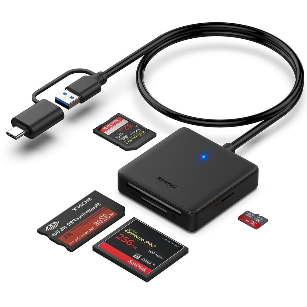 Benfei 4-in-1 USB/USB-C to SD/MicroSD/MS/CF Card Reader Adapter: $12.99