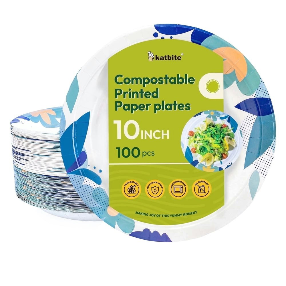 Katbite 10-inch Disposable Paper Plates 100-Pack: $19.99 Katbite 10-inch Disposable Paper Plates 100-Pack: $19.99