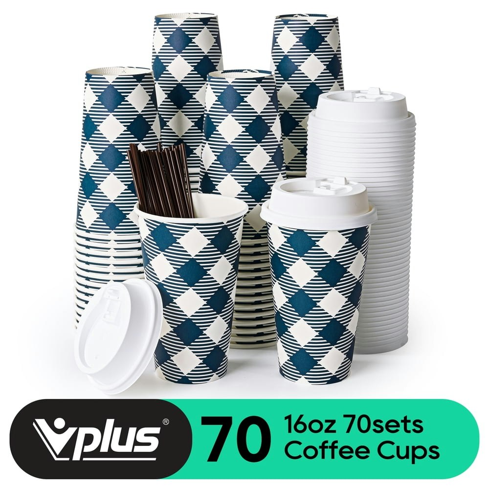 Vplus 16-oz Disposable Paper Coffee Cups 70-Pack: $21.49