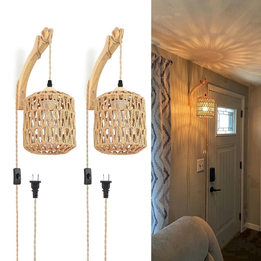 Frideko Home Rattan Plug-in Wall Sconce 2-Pack: $35.99 Frideko Home Rattan Plug-in Wall Sconce 2-Pack: $35.99