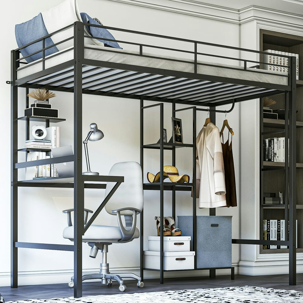 Zimtown Twin Metal Loft Bed with Desk: $169.99