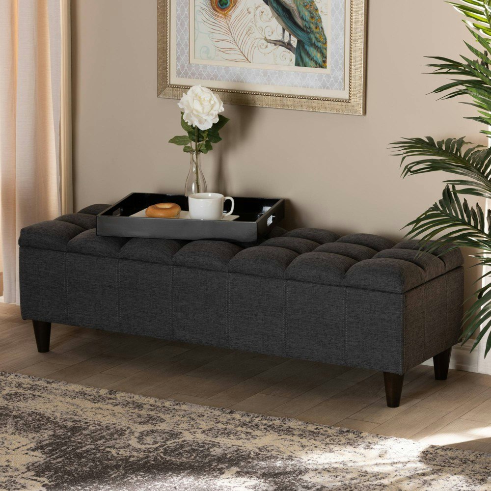 Baxton Studio Brette Tufted Wood Storage Bench Ottoman: $134.99
