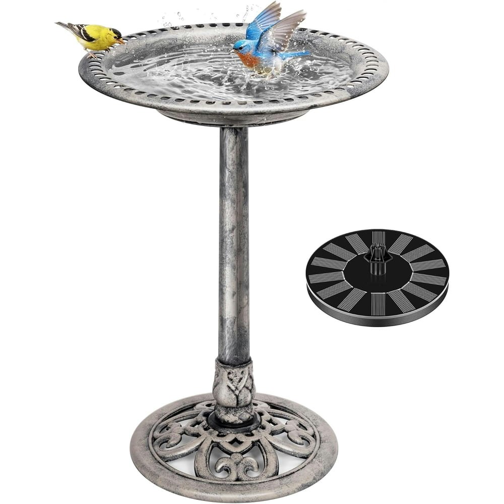 Specstar Solar-Powered Polyresin Bird Bath and Fountain Combo Set: $37.79
