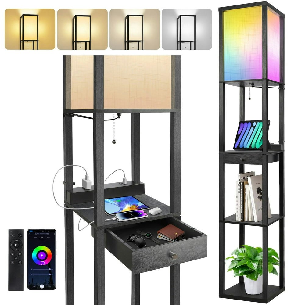 Outon Floor Lamp with Shelves, Drawer, and USB Charging Port: $65.99 Outon Floor Lamp with Shelves, Drawer, and USB Charging Port: $65.99