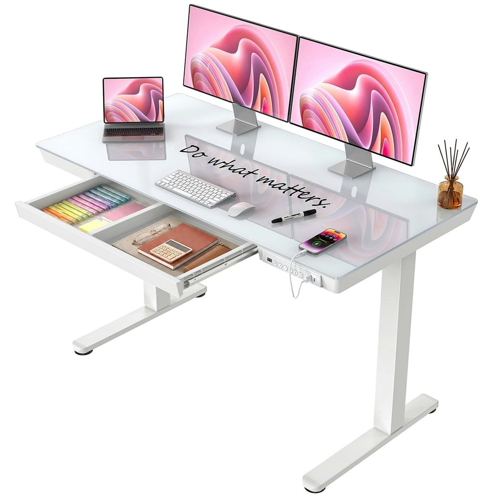 Chitooma 48\" x 24\" Glass Top Electric Standing Desk: $199.89