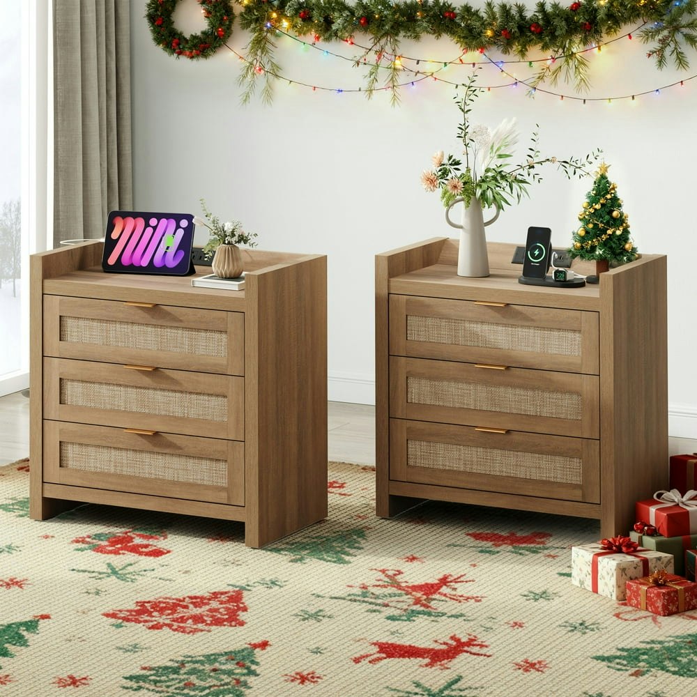 Sicotas 26.57-inch Rattan Nightstand with Charging Station 2-Pack: $269.95 Sicotas 26.57-inch Rattan Nightstand with Charging Station 2-Pack: $269.95