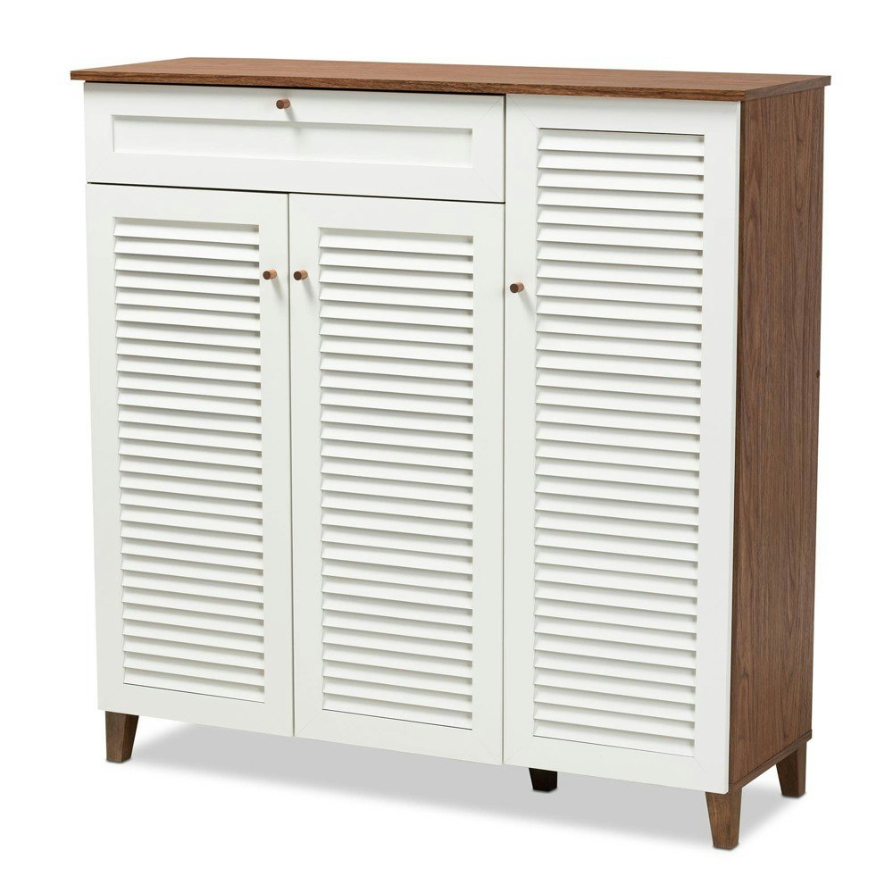Baxton Studio Coolidge 11-Shelf Wood Shoe Cabinet with Drawer: $197.99 Baxton Studio Coolidge 11-Shelf Wood Shoe Cabinet with Drawer: $197.99