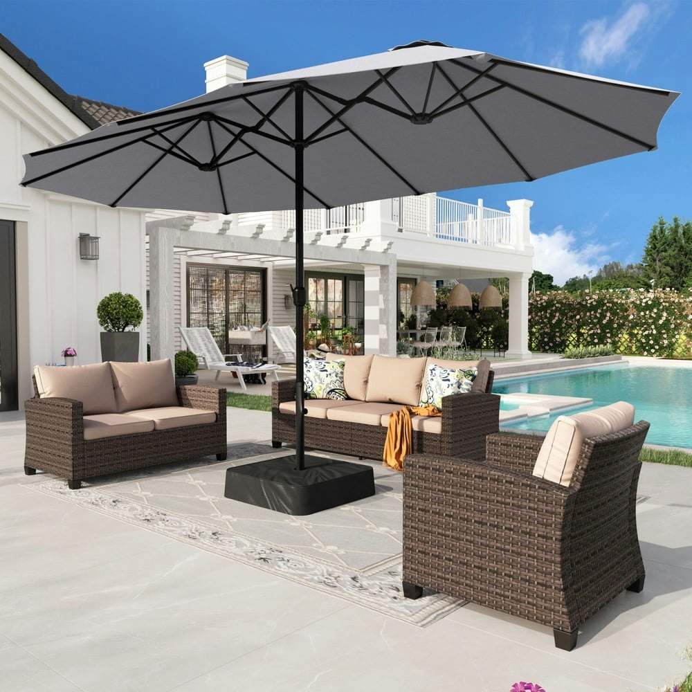Alpha Joy 15-Foot Double-Sided Patio Umbrella with Base: $149.99 Alpha Joy 15-Foot Double-Sided Patio Umbrella with Base: $149.99