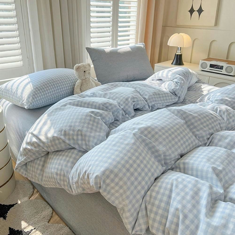Boho Blue Plaid Queen 3-Piece Bedding Set: $35.99