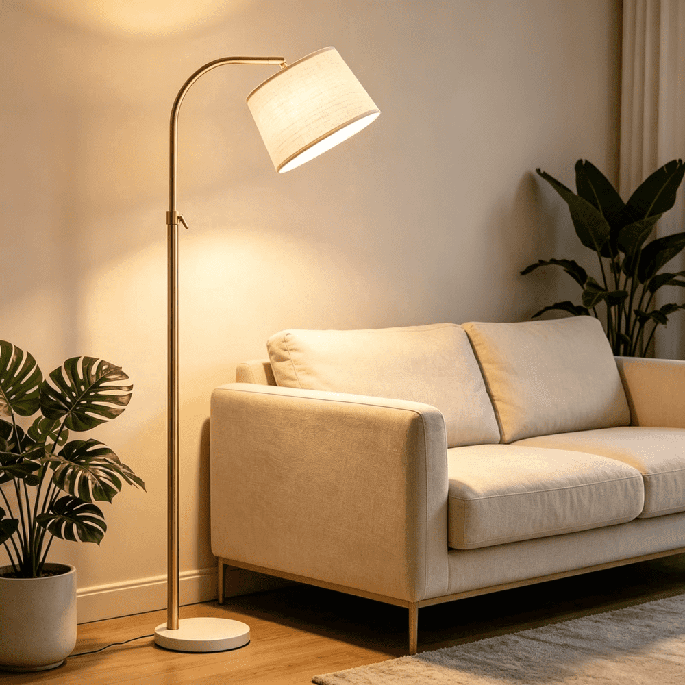 Roria Adjustable Gold Curved Floor Lamp: $79.99 Roria Adjustable Gold Curved Floor Lamp: $79.99