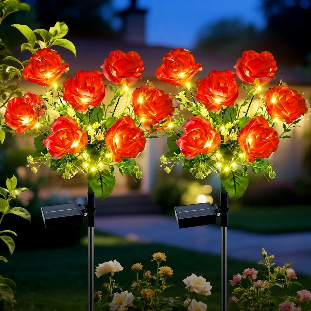 Qoosea 7-Head Solar Rose Garden Lights 2-Pack: $17.89