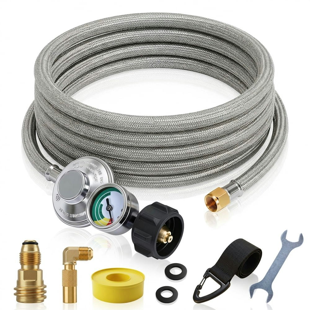 12-Foot Stainless Braided Propane Regulator Hose with Gauge: $28.99 12-Foot Stainless Braided Propane Regulator Hose with Gauge: $28.99