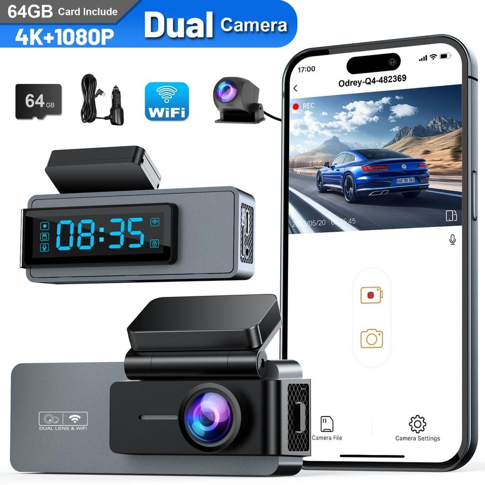 Odrey 4K Front and 1080p Rear Dash Cam: $39.99 Odrey 4K Front and 1080p Rear Dash Cam: $39.99