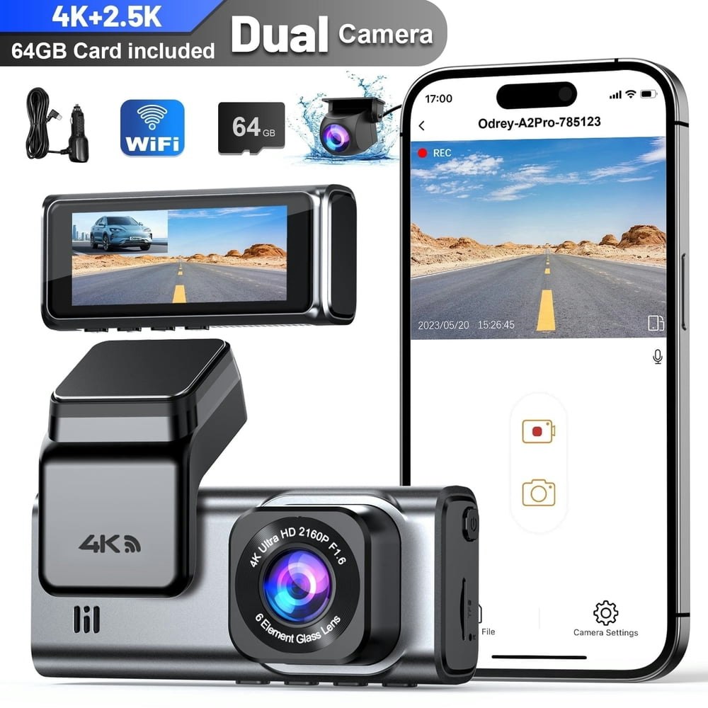 Odrey 4K Front and 2.5K Rear Dash Cam: $54.99