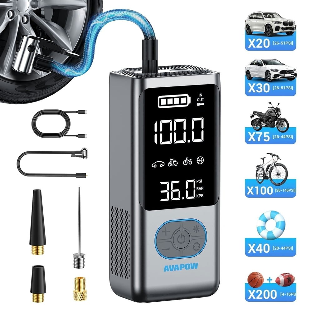 Avapow 12,000mAh 150-PSI Cordless Tire Inflator: $59.98 Avapow 12,000mAh 150-PSI Cordless Tire Inflator: $59.98