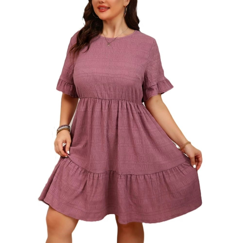 Cuteduck Women's Plus Size Ruffle Hem Tiered Babydoll Dress: $14.99 Cuteduck Women's Plus Size Ruffle Hem Tiered Babydoll Dress: $14.99