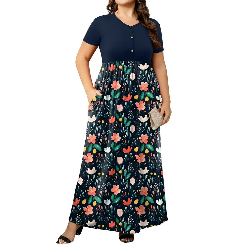 Cuteduck Women's Plus Size Floral Print Maxi Dress: $19.89 Cuteduck Women's Plus Size Floral Print Maxi Dress: $19.89