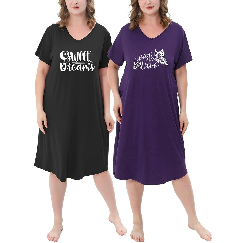 Feremo Women's V-Neck Sleepwear Nightgown 2-Pack: $19.99 Feremo Women's V-Neck Sleepwear Nightgown 2-Pack: $19.99