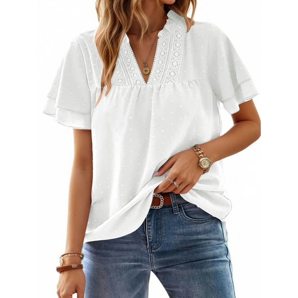 UVN Women's V-Neck Lace Butterfly Sleeve Blouse: $13.99