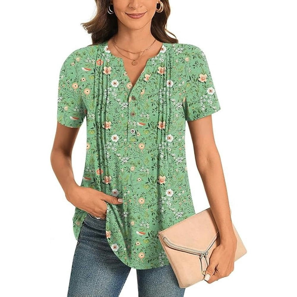 Women's Floral Short Sleeve Henley Blouse: $11.59 Women's Floral Short Sleeve Henley Blouse: $11.59