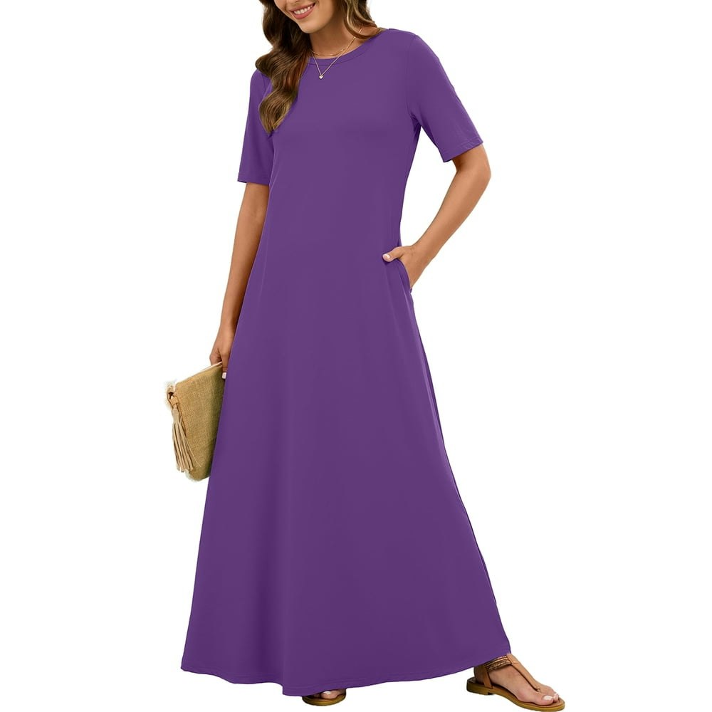 Chiclily Women's Short Sleeve Maxi Dress with Pockets: $16.99 Chiclily Women's Short Sleeve Maxi Dress with Pockets: $16.99