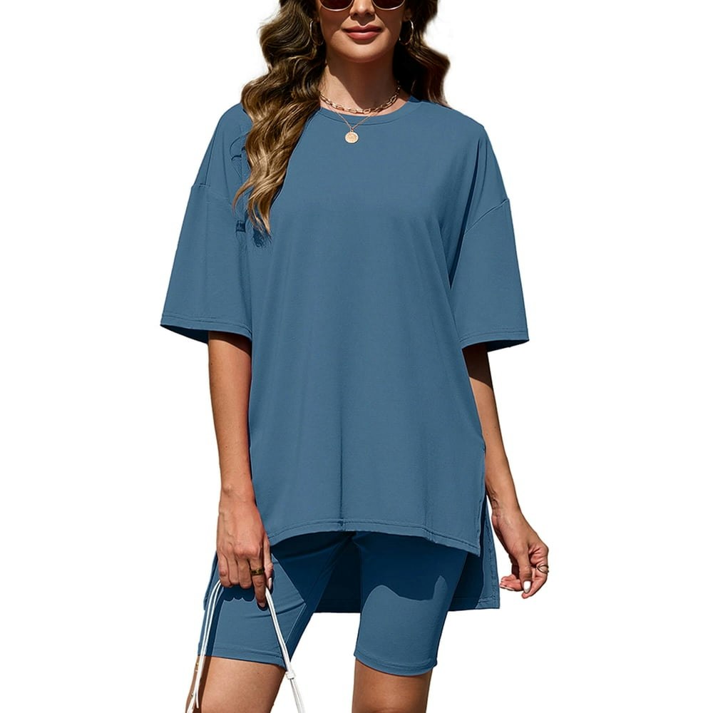 Chiclily Women's 2-Piece Short Sleeve T-Shirt and Biker Shorts Lounge Set: $16.99 Chiclily Women's 2-Piece Short Sleeve T-Shirt and Biker Shorts Lounge Set: $16.99