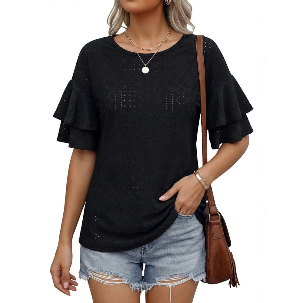 Moyiko Women's Casual Ruffle Sleeve Tunic Blouse: $14.98 Moyiko Women's Casual Ruffle Sleeve Tunic Blouse: $14.98