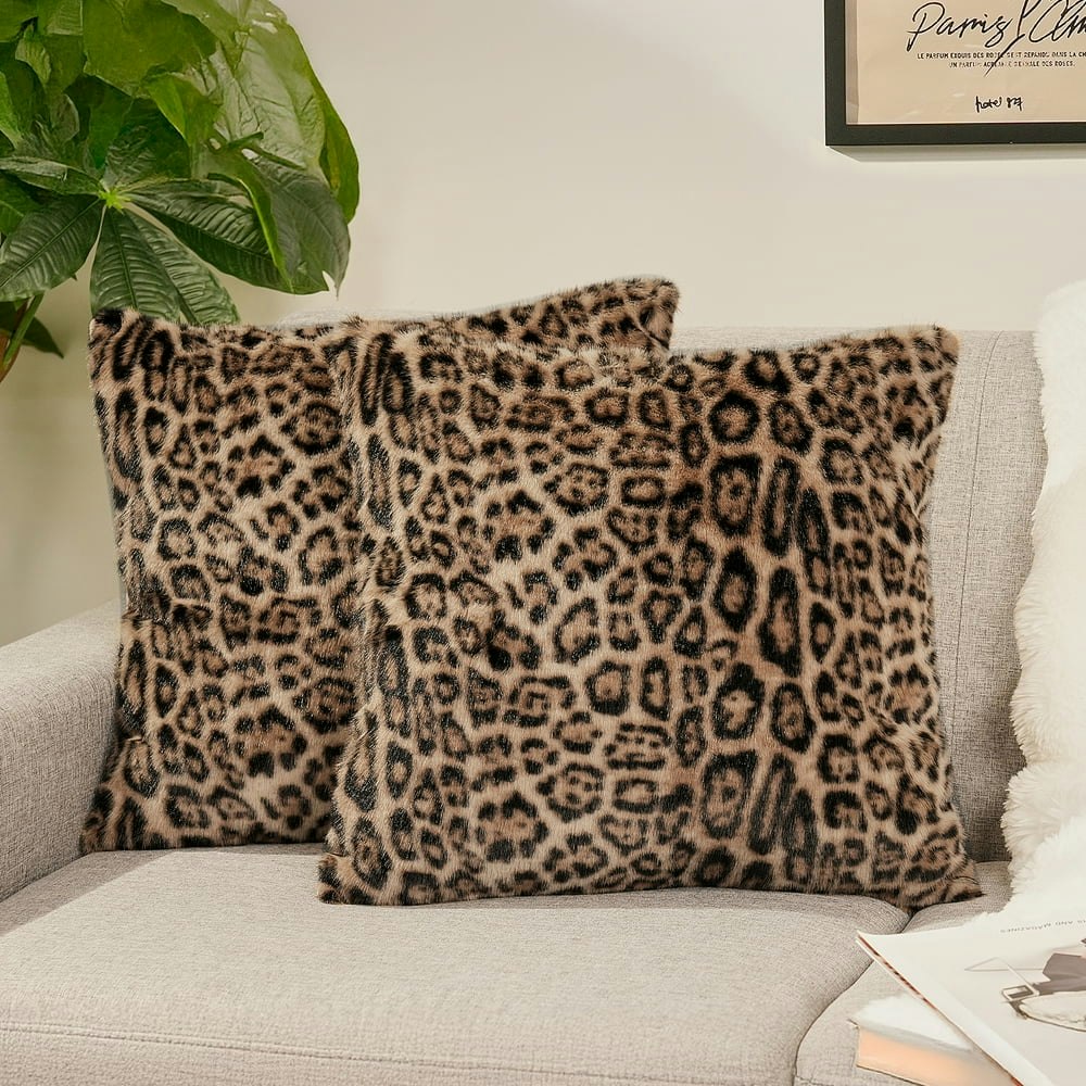 Sanmadrola 18x18-Inch Leopard Faux Fur Throw Pillow Covers 2-Pack: $12.99