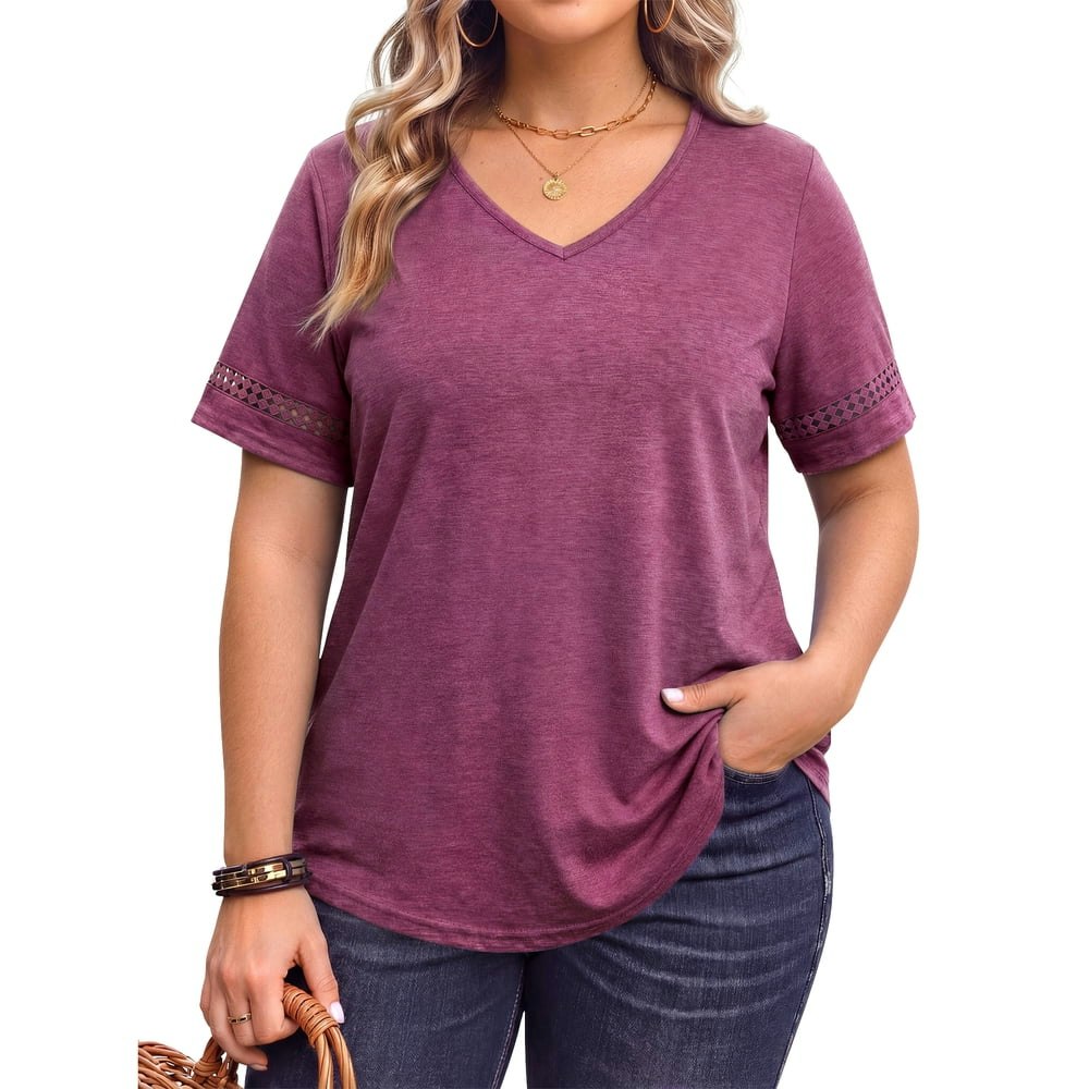 WellSize Women's V-Neck Lace Short Sleeve Tunic Top: $12.99 WellSize Women's V-Neck Lace Short Sleeve Tunic Top: $12.99