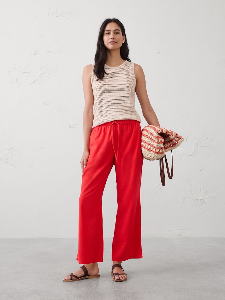 Mid-Rise Linen-Blend Straight-Leg Pants: $50