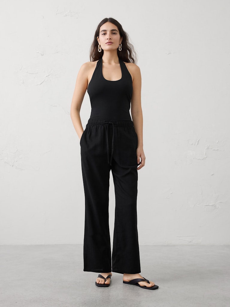 Mid-Rise Linen-Blend Straight-Leg Pants: $50