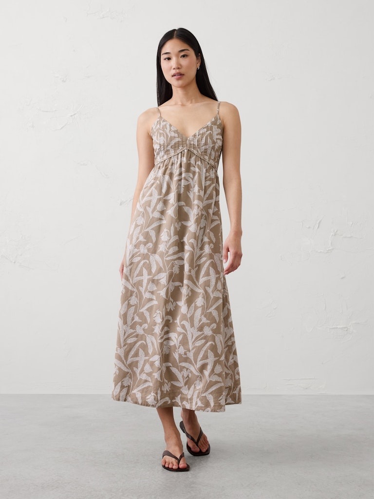 Pleated Voile Midi Dress: $89.97