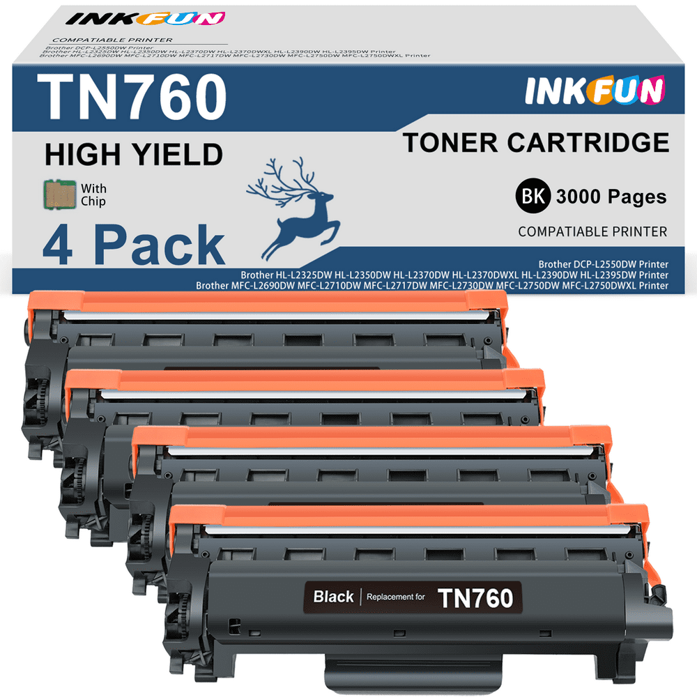 Brother TN760 Toner Cartridge 4-Pack: $28.60